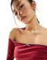 Фото #2 товара ASOS DESIGN baby blue contrast trim bardot top in wine