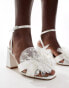 Фото #4 товара Be Mine Wide Fit Bridal Issa tulle pearl bow block heel sandals in ivory