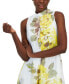 Фото #4 товара Petite Floral-Print Mock Neck Trapeze Dress