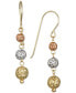 Tri-Color Textured Ball Triple Drop Earrings in 10k Yellow, White and Rose Gold