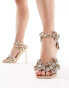 Azalea Wang Romi high heeled sandal with embellished flowers in gold