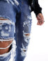 ASOS DESIGN baggy jeans with extreme rips in dark wash blue