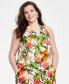 Фото #4 товара Plus Size Linen-Blend Tie-Front Halter Top, Created for Macy's