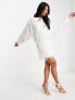 ASOS DESIGN embellished fringe batwing mini dress in white