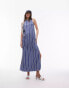 Topshop sleeveless high slit column maxi dress in blue stripe print Синий, 42 - фото #1