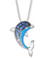 Фото #1 товара Le Vian denim Ombré (1/5 ct. t.w.) & White Sapphire Accent Dolphin Blue Enamel Pendant Necklace in 14k White Gold, 18" + 2" extender