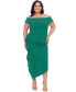 Фото #1 товара Plus Size Off-The-Shoulder Side-Drape Midi Dress