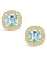 ფოტო #3 პროდუქტის Aquamarine (1-3/4 ct. t.w.) and Diamond (3/8 ct. t.w.) Halo Stud Earrings in 14K Yellow Gold