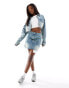 Фото #1 товара Kyo The Brand denim double waistband exposed pocket mini skirt co-ord in blue bleach wash