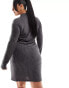 Noisy May Curve 1/4 zip long sleeve dress in grey diagonal stripe dgm, 50 - фото #8