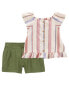 Фото #4 товара Baby 2-Piece Striped Linen Top & Linen Shorts Set 3M