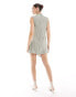 Фото #3 товара ASOS DESIGN cowl neck mini dress with gathered waist detail in neutral stripe