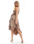 Style Cheat halterneck cami midi dress with tie waist in taupe