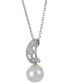 ფოტო #3 პროდუქტის Cultured Freshwater Pearl (8mm) & Lab-Created White Sapphire (1/20 ct. t.w.) 18" Pendant Necklace in Sterling Silver