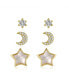 Stunning 3-Piece Astrological Zodiac Galaxy Stud Earrings Set in 14k Yellow Gold Plating with Mother of Pearl & Cubic Zirconia