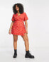 Daisy Street Plus wrap front short sleeve mini dress in red ditsy