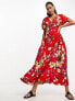 Фото #1 товара ASOS DESIGN plunge neck batwing midi dress with side godets in floral print