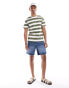 ASOS DESIGN stripe t-shirt in khaki and white