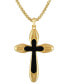 ფოტო #1 პროდუქტის Men's Icon Black Agate Cross Pendant Necklace in 14k Gold-Plated Sterling Silver, 24" + 2" extender
