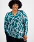 Plus Size Printed Long-Sleeve Top, Created for Macy's Kari Combo, 1X - фото #1