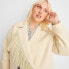 Фото #2 товара Women's Notched Lapel Double Breasted Fringe Coat - Future Collective with