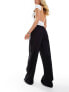 In The Style Petite side stripe drawcord tie waist straight leg trousers in black