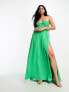 Фото #2 товара ASOS DESIGN ruched bandeau washed satin maxi dress with tie detail in green