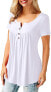 Фото #37 товара Amoretu Women's V-Neck Button Down Blouse, Solid Tunic Long Sleeve / Short Sleeve Tops