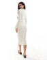 Vero Moda ribbed jersey midi dress in cream with tan contrast tipping