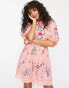 Фото #6 товара ASOS DESIGN Petite high neck dobby embroidered mini dress with lace trims in pink