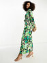 ASOS DESIGN tie front maxi shirt dress in large retro green floral print