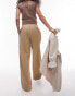 Topshop linen high waist pull on straight leg trouser in sand