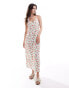 Фото #2 товара Pieces frill cami maxi dress in cream orange print