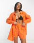 ASOS DESIGN textured button through beach shirt co-ord in orange