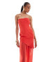 Фото #3 товара ASOS DESIGN Tall structured bandeau maxi dress with chiffon thigh split skirt in red