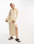 4th & Reckless crochet side split maxi dress with thigh split in beige stripe