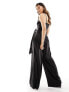 Flounce London cowl neck tie side satin jumpsuit in black