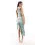 AX Paris slinky ruched corsage ruffle trim one shoulder midaxi dress in sage green Entenei, 34 - фото #4