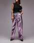 Фото #1 товара Topshop straight leg faux leather trouser in metallic pink