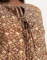 Фото #4 товара Urban Revivo long sleeve mini smock dress in brown floral print