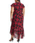 ფოტო #2 პროდუქტის Plus Size Printed V-Neck Flutter-Sleeve Dress