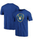 Фото #1 товара Men's Heathered Royal Milwaukee Brewers Weathered Official Logo Tri-Blend T-shirt