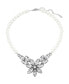 Silver-Tone Diamond Shaped Crystal Flower 15" Adjustable Imitation Pearl Necklace