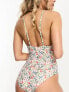 Pieces v neck swimsuit in white floral
