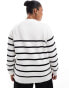 4th & Reckless Plus exclusive crew neck jumper in white stripe