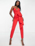 Фото #4 товара ASOS DESIGN scuba plunge bandeau jumpsuit with bow detail in red
