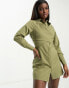 Фото #2 товара In The Style wrap detail mini shirt dress in khaki
