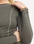 Motel y2k stitch detail long sleeve top in gunmetal grey XS - фото #6