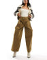 Urban Revivo wide leg belt detail cargo trousers in khaki brown