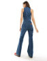 Фото #3 товара Wrangler racer back denim jumpsuit in dark wash